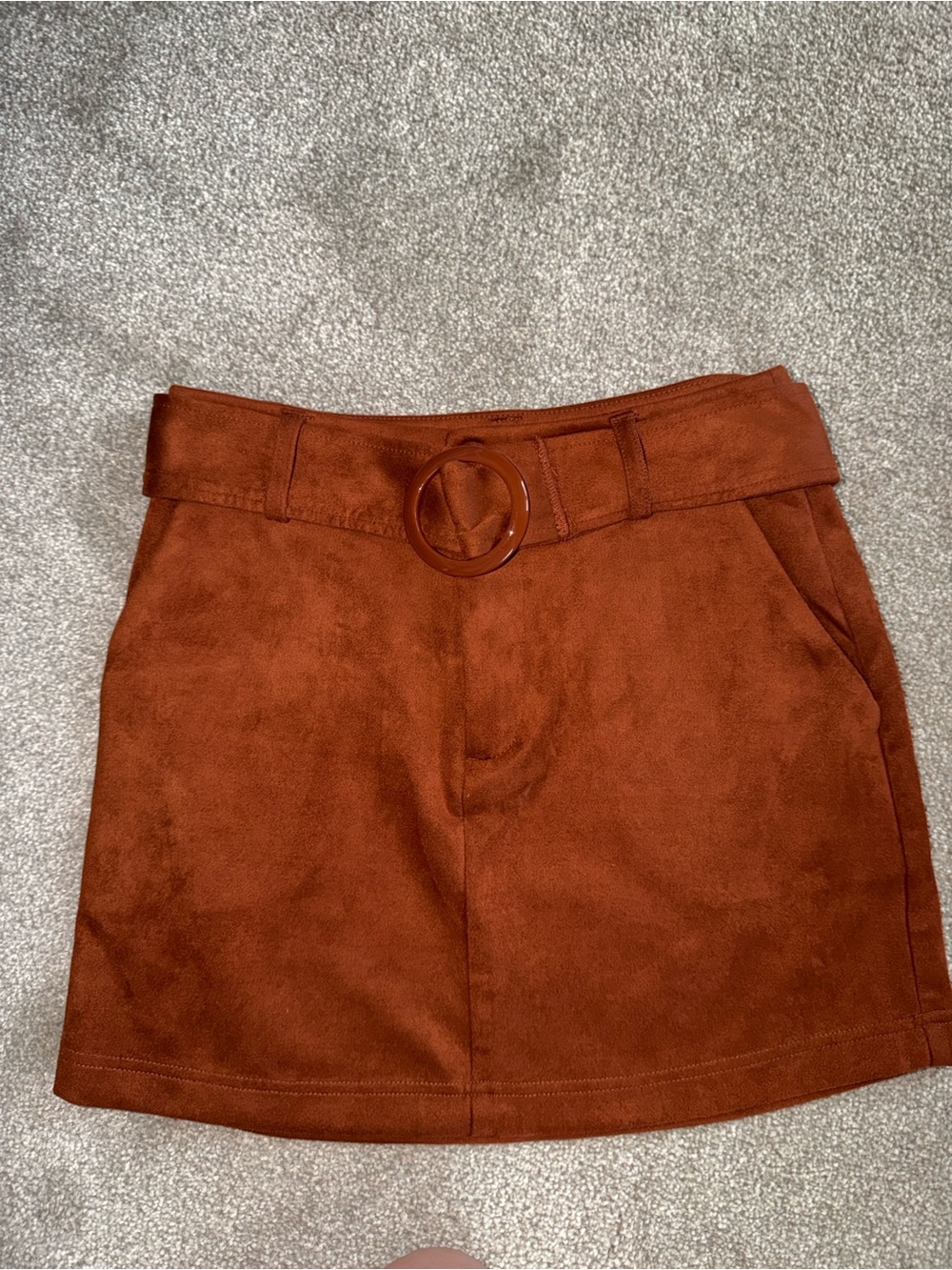 Forever 21 Rust Brown Suede-Look Mini Skirt with Belt
